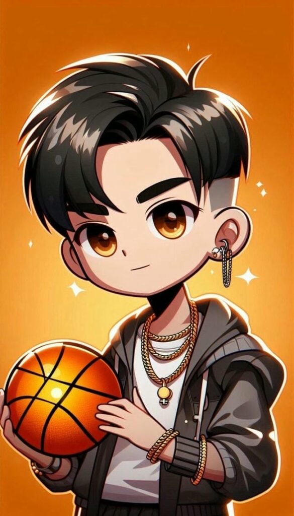 ảnh chibi cute bên bóng rổ