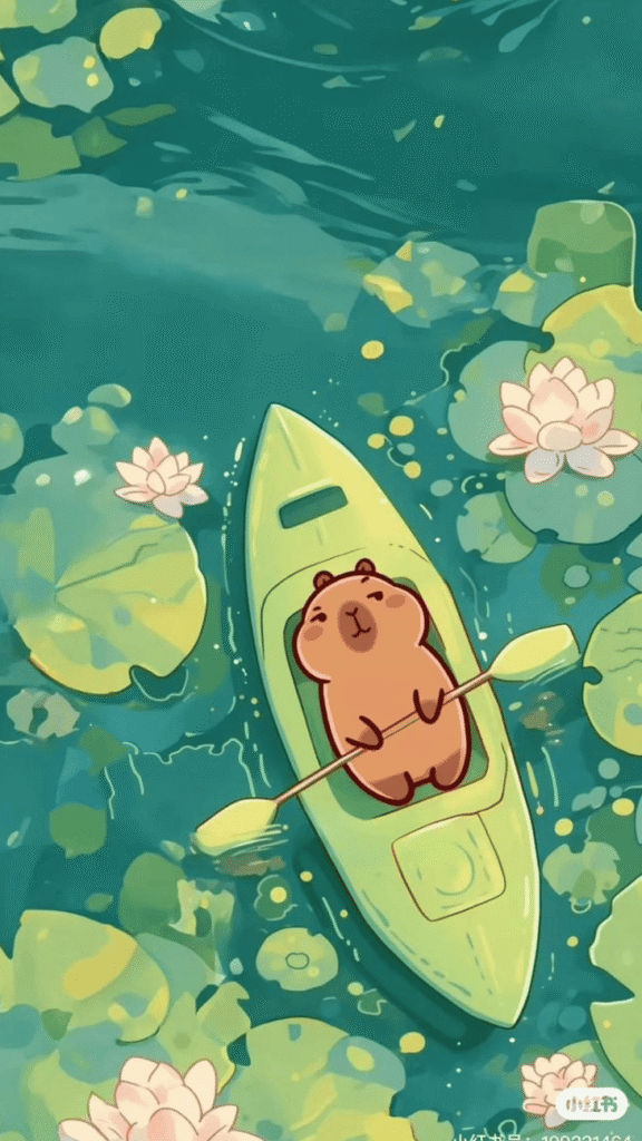 chibi capybara chèo thuyền